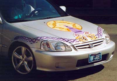 Yermo Aranda's art on hood of a car